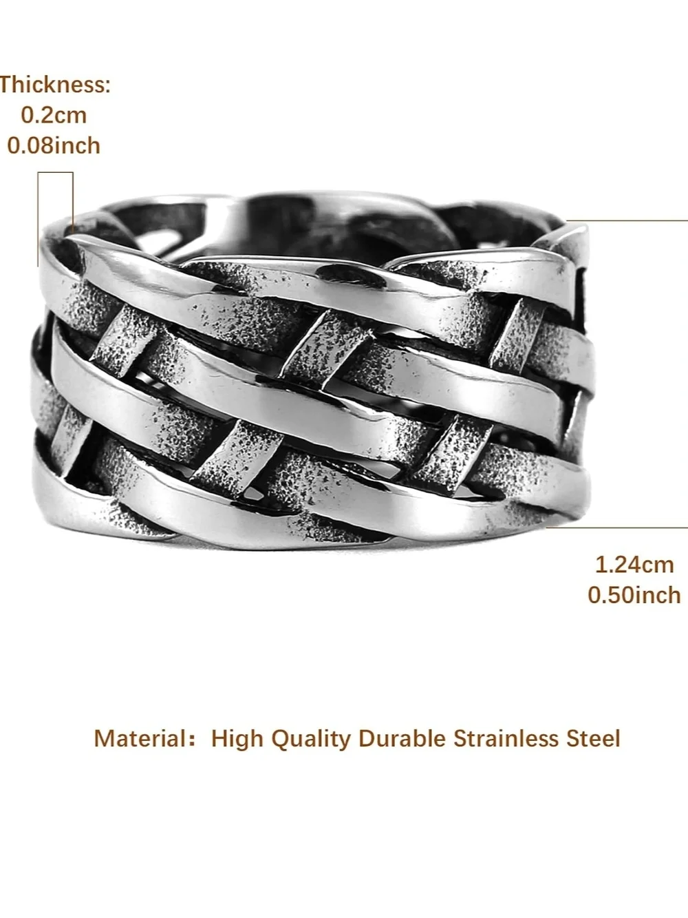 Wide Braided Stainless Steel Ring in Silver